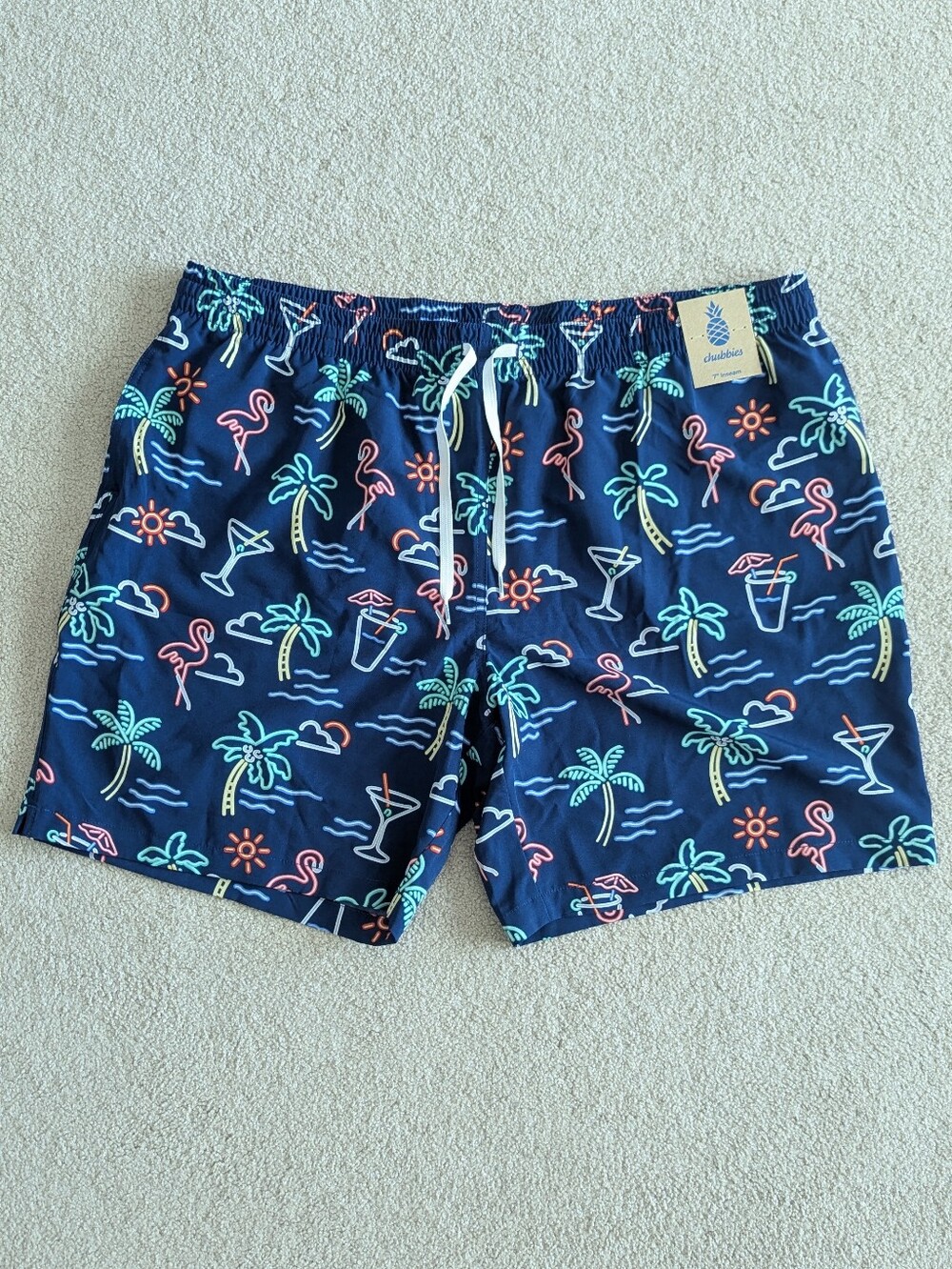 NWT Chubbies Men's Neon Lights Swim Shorts 7" Inseam Sz 3XL